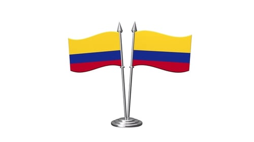 Two Colombian Flags Waving on Desktop Poles 3D Animation
