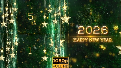 Happy New Year Golden Countdown with Sparkling Stars