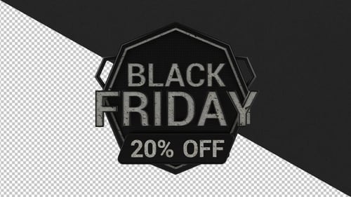 3D Black Friday Sale Badge with Rotating Grunge Metallic Effect