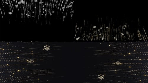 Falling Golden Particles and Snowflakes Winter Holiday Background