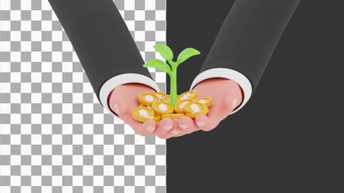 3D Animation of Hand Giving Stack of Coins | Alpha Channel