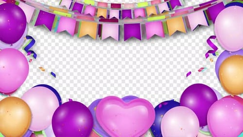 Colorful Celebration Frame with Balloons, Flags, and Confetti