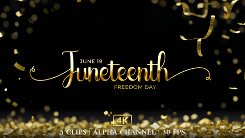 Elegant Golden Juneteenth Freedom Day Text Animation with Confetti