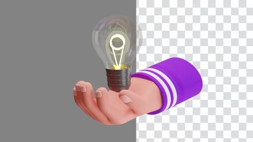 3D Animation of The hand holding the lamp symbolizes illumination | Alpha Channel