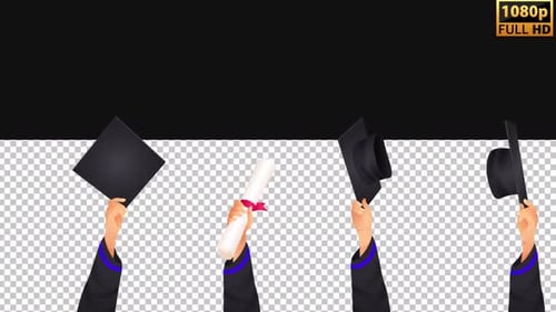 2D Animation Graduation Cap & Certificate In Hand | Alpha Channel