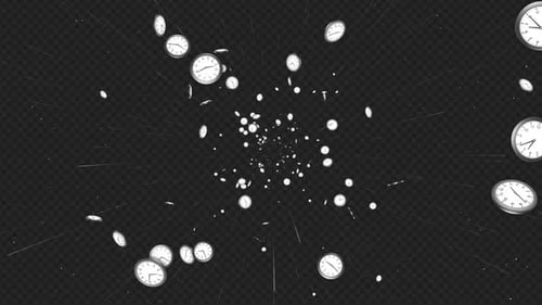 Falling 3D Clocks Animation, Tech Background on Alpha Channel, Loop