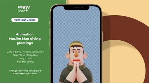 3D Animation Muslim Man Giving Greetings Loop No Background Vertical
