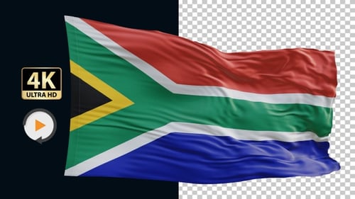 South African National Flag Waving on Black Background