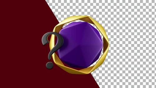 Abstract 3D Rotating Question Mark and Golden Ring with Alpha Channel