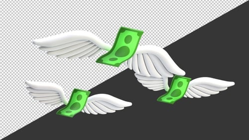 3D Winged Money and Flying | Alpha Channel