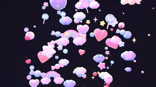 Sweet Pastel Hearts, Candies, and Rainbows Falling Animation