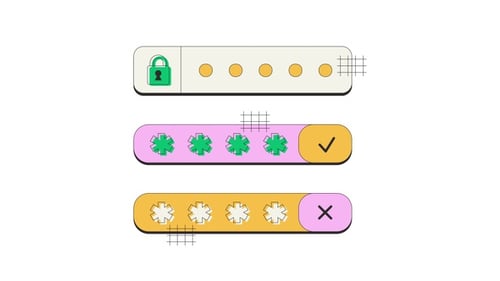 Password input and security neubrutalism UI elements animation set