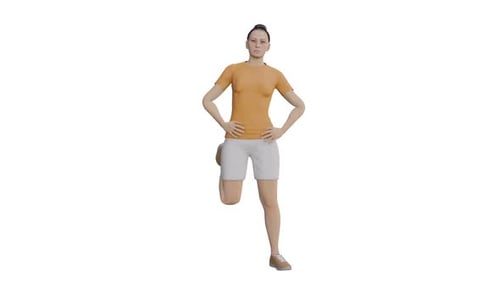 Animated 3D Woman Performing Quadriceps Stretch on Alpha Channel