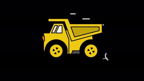 Flat Design Animated Yellow Dump Truck Moving Icon