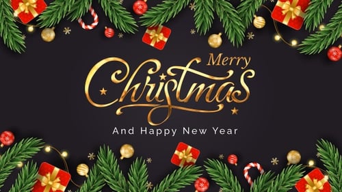 Elegant Merry Christmas and Happy New Year Golden Calligraphy Animation