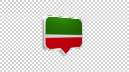 Rotating 3D Speech Bubble Icon with Green Red Flag Pattern