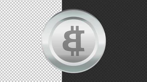 3D Spinning Silver Bitcoin Coin with Alpha Channel
