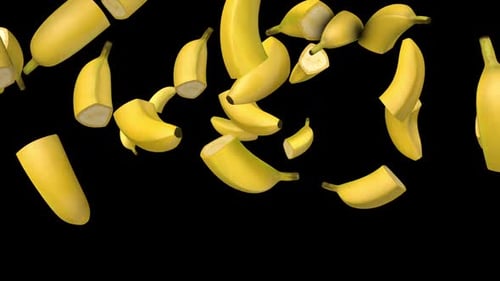 Realistic 3D Chopped Bananas Falling Down Seamless Loop