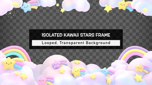 Cute Pastel Rainbow Clouds and Stars Animated Frame