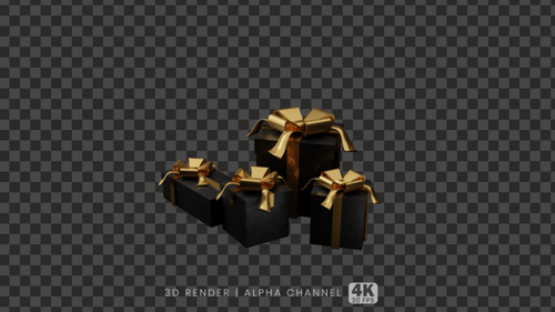 Elegant 3D Black and Gold Gift Boxes Pop Up Animation