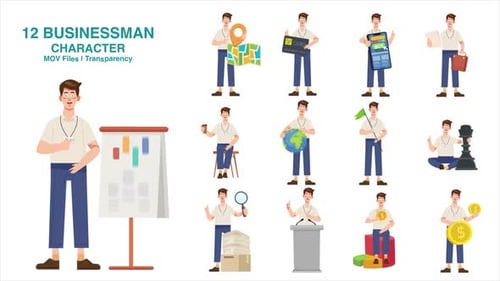 Animated Businessman Character Concept Set 02 - Transparency