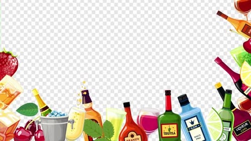 Animated Flat Design Drink Bottles and Fruits Border