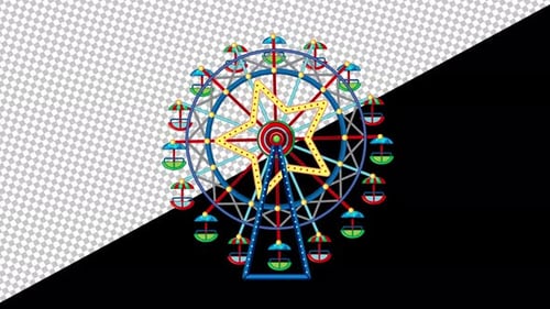 Cartoon Ferris Wheel Rotation in Flat Design Style