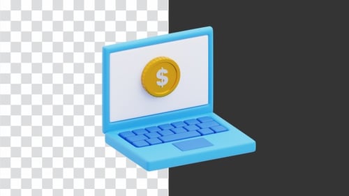 3D Animation of Money falling to laptop | Alpha Channel