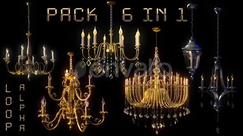 Animated Luxury Chandeliers Pack Alpha Channel Loop