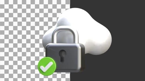 3D Animation of Cloud Lock Checkmark | Alpha Channel