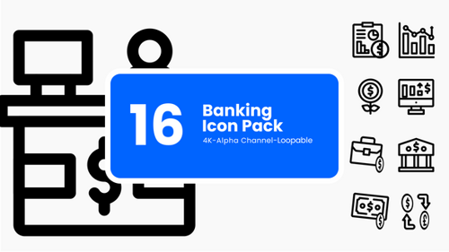 Animated Banking Icons Pack with Minimalist Line Art Style