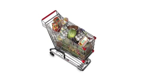 Animated 3D Shopping Cart Full of Groceries