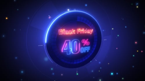 Black Friday Sale Text with Futuristic Neon HUD Animation