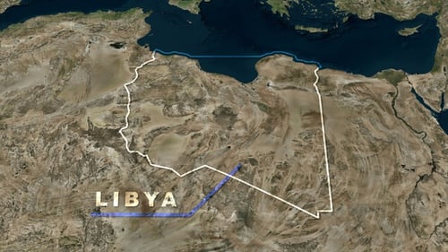 Libya Map Zoom Outline and Text Reveal Animation