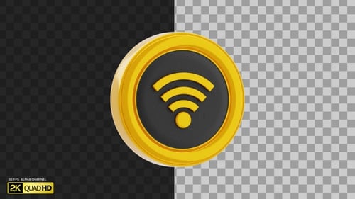 3D Internet Access Symbol Golden | Alpha Channel
