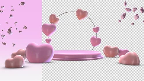 Romantic Pink Heart Podium with Falling Hearts Animation
