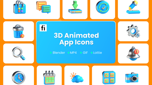 Conjunto de ícones de aplicativos móveis animados em 3D