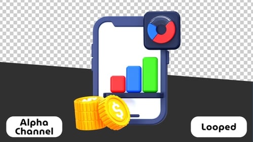 Mobile Financial Data Visualization 3D Animation | Alpha Channel