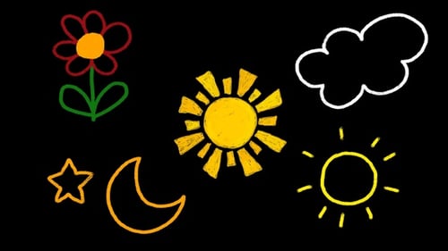 Hand Drawn Sky Doodles Animation Pack | Sun Moon Stars Clouds with Alpha Channel