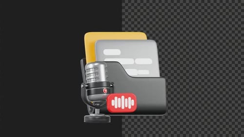 Animated 3D Podcast Microphone and Folder Icon