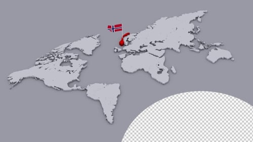 Drapeau de la Norvège sur carte du monde extrudée