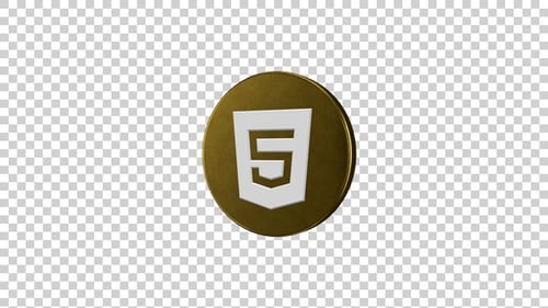 Golden HTML5 Logo Coin Spinning Loop