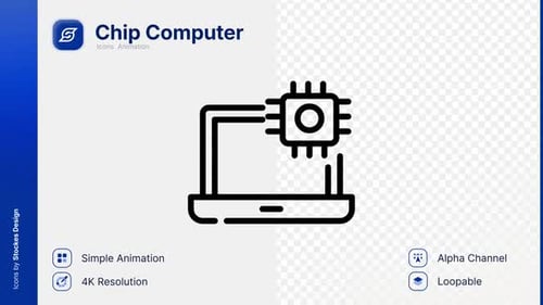 Animated Chip Computer Icon in Minimalist Style