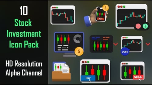 Animated 3D Stock Market Investment Icons Pack