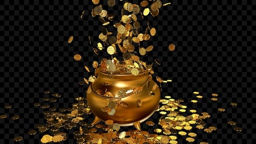 Animated Golden Pot with Falling Coins