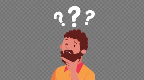Animated Man Thinking with Question Marks