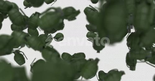 Grenades à main 3D tombant sur Alpha Channel 4K