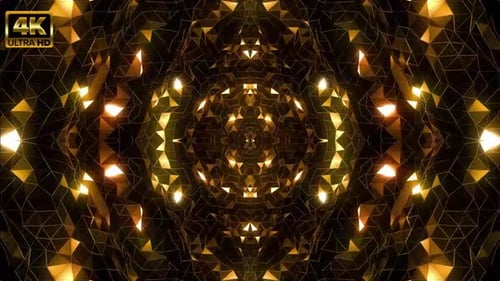 Golden Geometric Shimmering Light Tunnel Loop Background