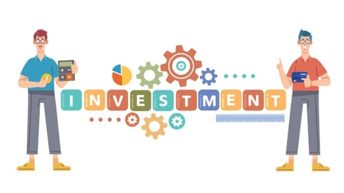 Investment Word Build Up with Business Characters Animation