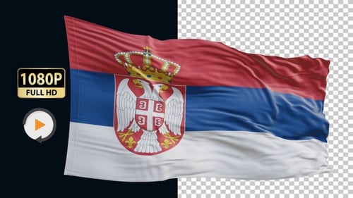 Realistic Waving Flag of Serbia on Black Background